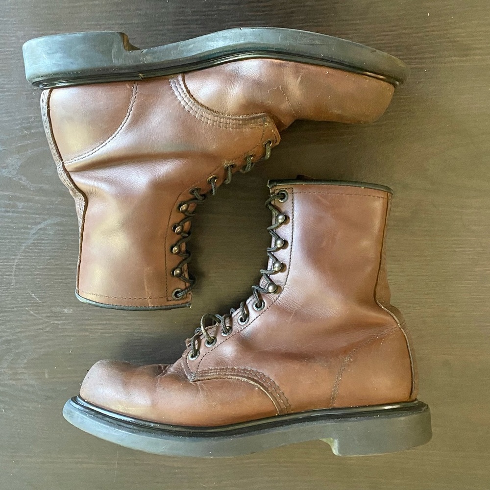 Red Wing 953 Work Boots 8-Inch Soft Toe Brown Leather Mens Size 7.5 Made In USA